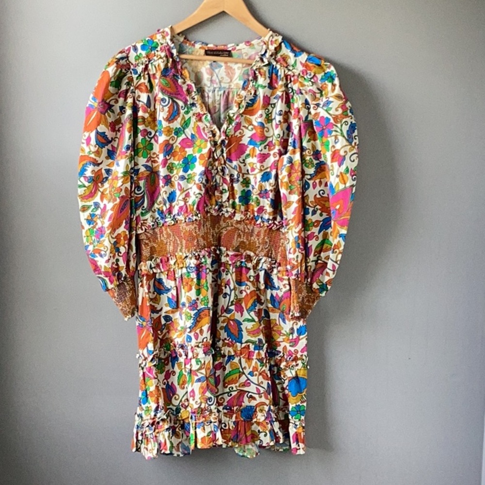 HOUSE OF HARLOW 1960 x NICOLE RICHIE Floral Smocked Tiered Dress XL